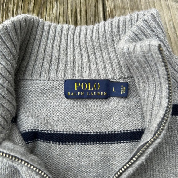 polo ralph Lauren men's large striped quarter zip pullover - Picture 4 of 4